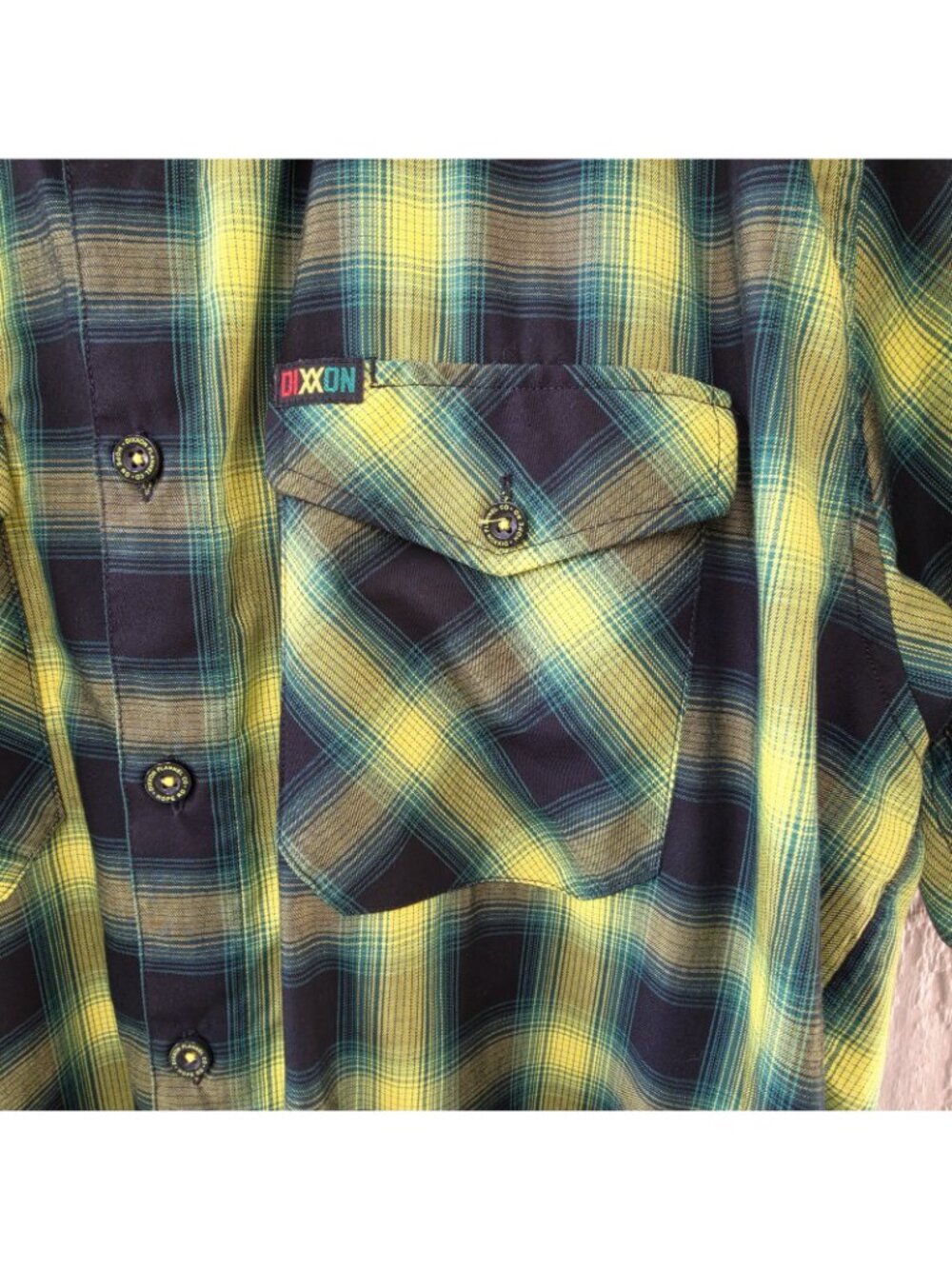 Dixxon Short Sleeved Bamboo Shirt Size 2X Hope Rd Lime Green Plaid Button Front - Picture 4 of 4